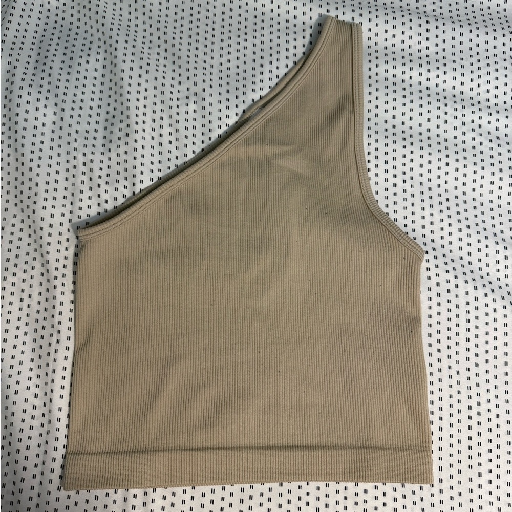 a new day Beige One-Shoulder Ribbed Tank Top